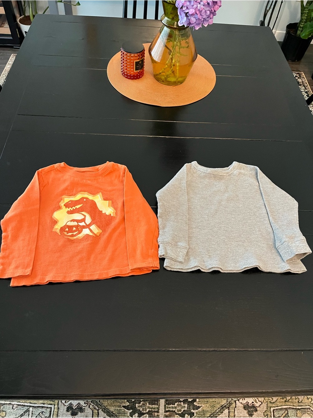 Old Navy Orange Long-Sleeve Kids Shirt with Yellow Dinosaur Graphic